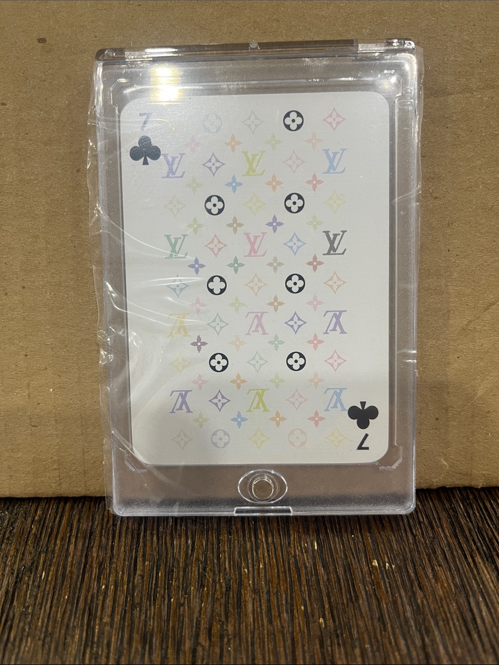 Louis Vuitton Multicolor Monogram Playing Card in Clear Case 7 of clubs with COA